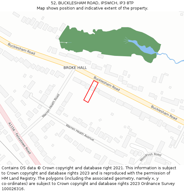 52, BUCKLESHAM ROAD, IPSWICH, IP3 8TP: Location map and indicative extent of plot