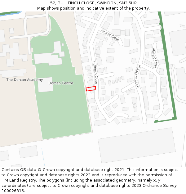 52, BULLFINCH CLOSE, SWINDON, SN3 5HP: Location map and indicative extent of plot