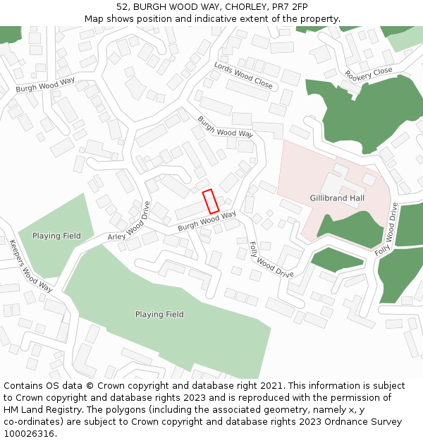 52, BURGH WOOD WAY, CHORLEY, PR7 2FP: Location map and indicative extent of plot