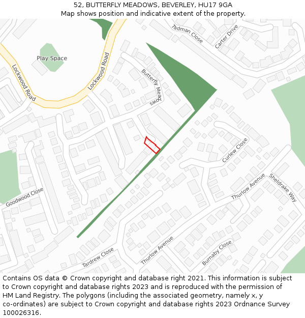 52, BUTTERFLY MEADOWS, BEVERLEY, HU17 9GA: Location map and indicative extent of plot