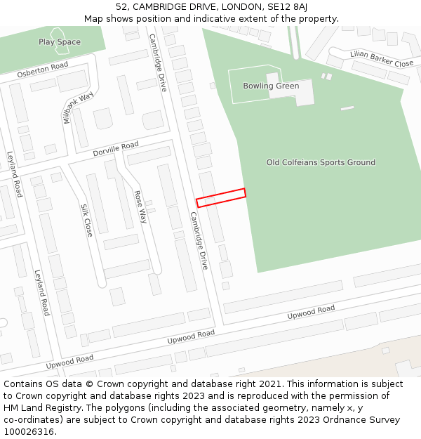 52, CAMBRIDGE DRIVE, LONDON, SE12 8AJ: Location map and indicative extent of plot