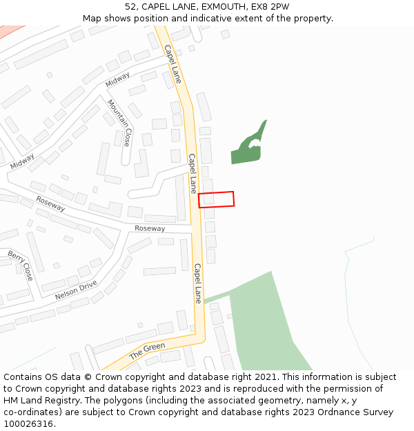 52, CAPEL LANE, EXMOUTH, EX8 2PW: Location map and indicative extent of plot
