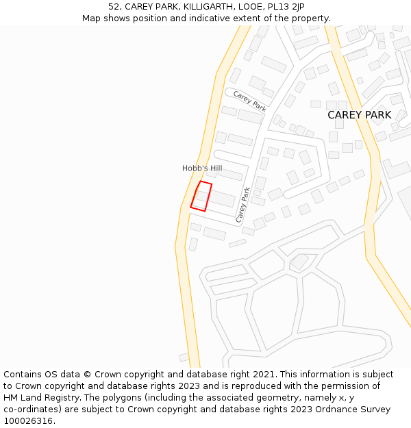 52, CAREY PARK, KILLIGARTH, LOOE, PL13 2JP: Location map and indicative extent of plot