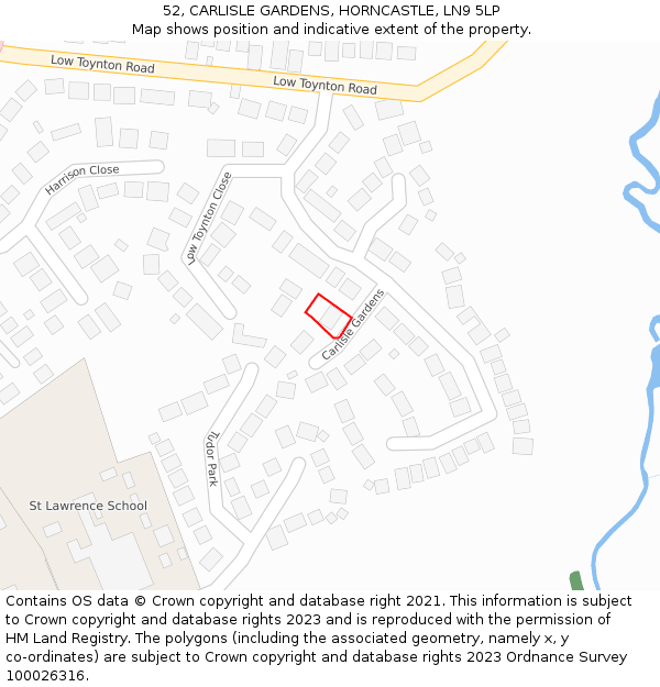 52, CARLISLE GARDENS, HORNCASTLE, LN9 5LP: Location map and indicative extent of plot