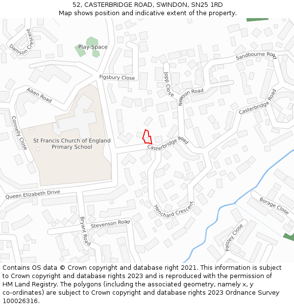 52, CASTERBRIDGE ROAD, SWINDON, SN25 1RD: Location map and indicative extent of plot