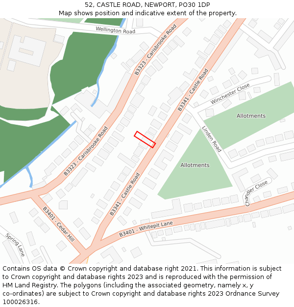 52, CASTLE ROAD, NEWPORT, PO30 1DP: Location map and indicative extent of plot