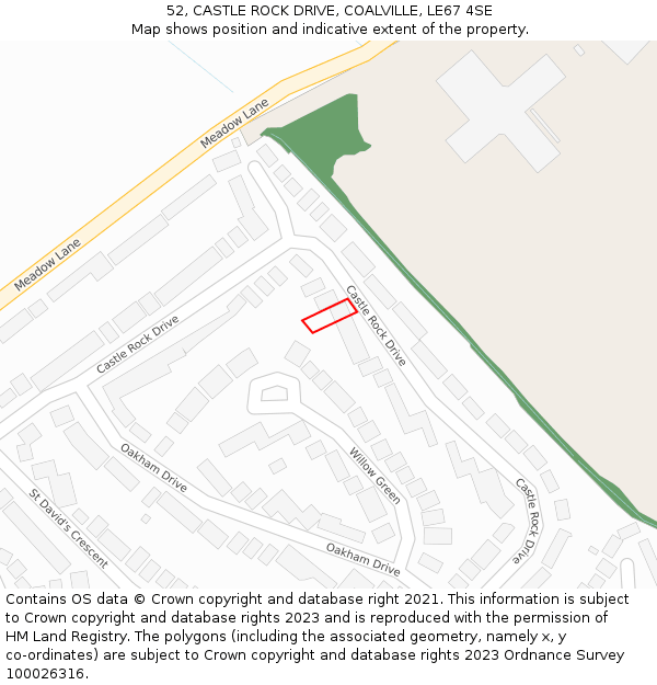 52, CASTLE ROCK DRIVE, COALVILLE, LE67 4SE: Location map and indicative extent of plot