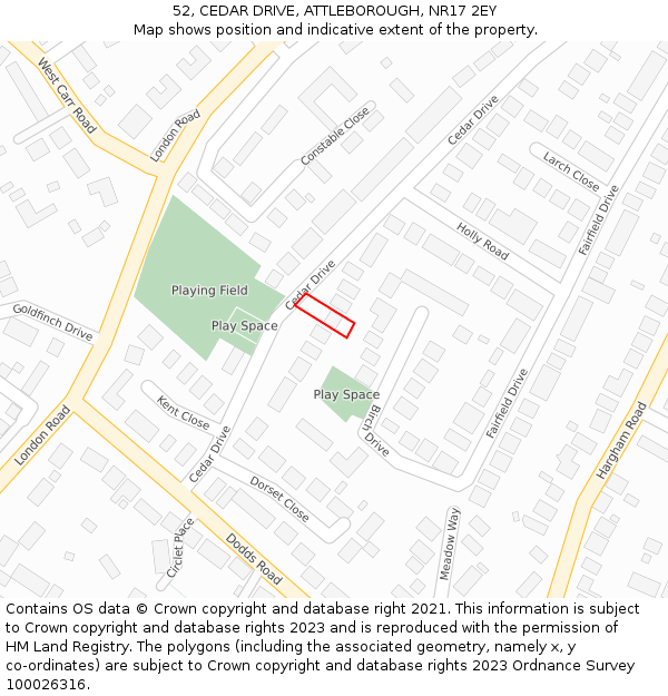 52, CEDAR DRIVE, ATTLEBOROUGH, NR17 2EY: Location map and indicative extent of plot