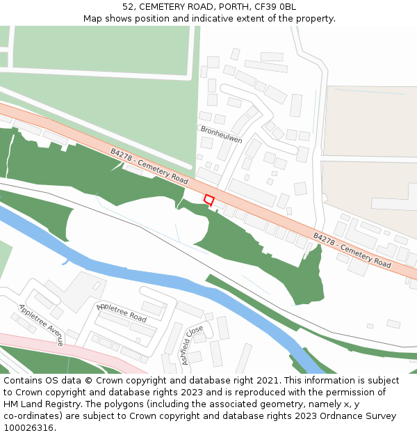 52, CEMETERY ROAD, PORTH, CF39 0BL: Location map and indicative extent of plot