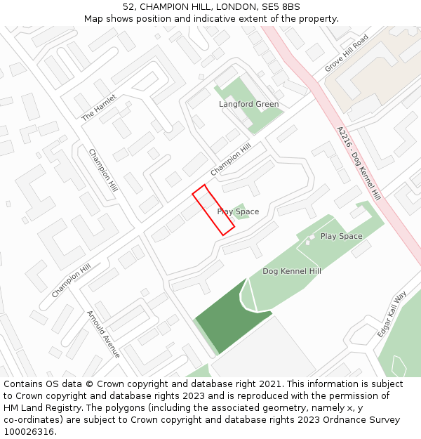 52, CHAMPION HILL, LONDON, SE5 8BS: Location map and indicative extent of plot