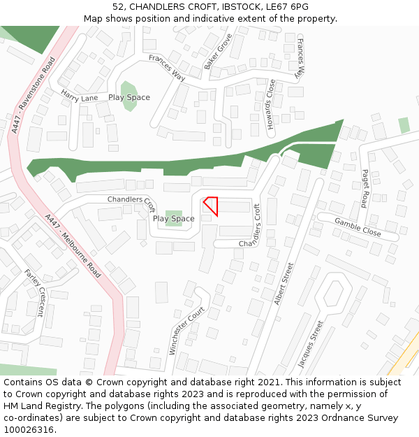 52, CHANDLERS CROFT, IBSTOCK, LE67 6PG: Location map and indicative extent of plot