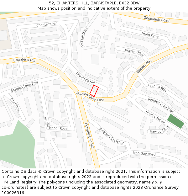 52, CHANTERS HILL, BARNSTAPLE, EX32 8DW: Location map and indicative extent of plot