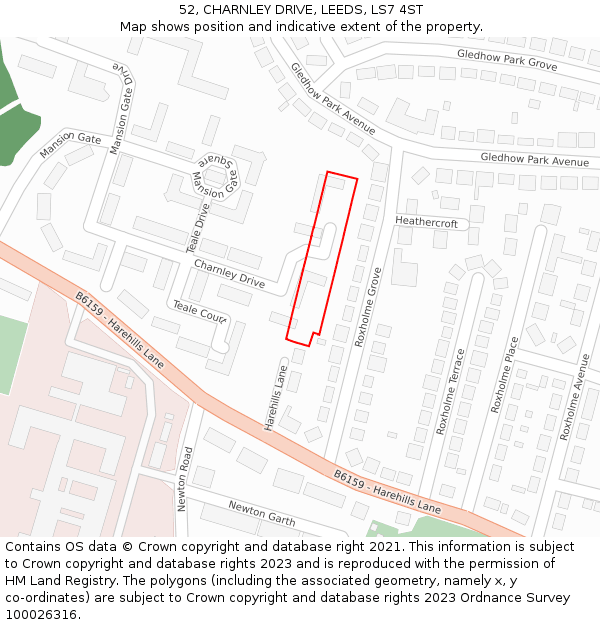 52, CHARNLEY DRIVE, LEEDS, LS7 4ST: Location map and indicative extent of plot