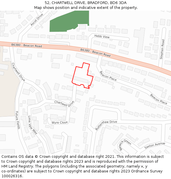 52, CHARTWELL DRIVE, BRADFORD, BD6 3DA: Location map and indicative extent of plot