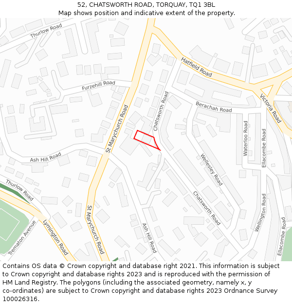 52, CHATSWORTH ROAD, TORQUAY, TQ1 3BL: Location map and indicative extent of plot