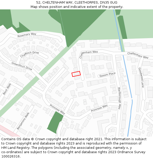 52, CHELTENHAM WAY, CLEETHORPES, DN35 0UG: Location map and indicative extent of plot