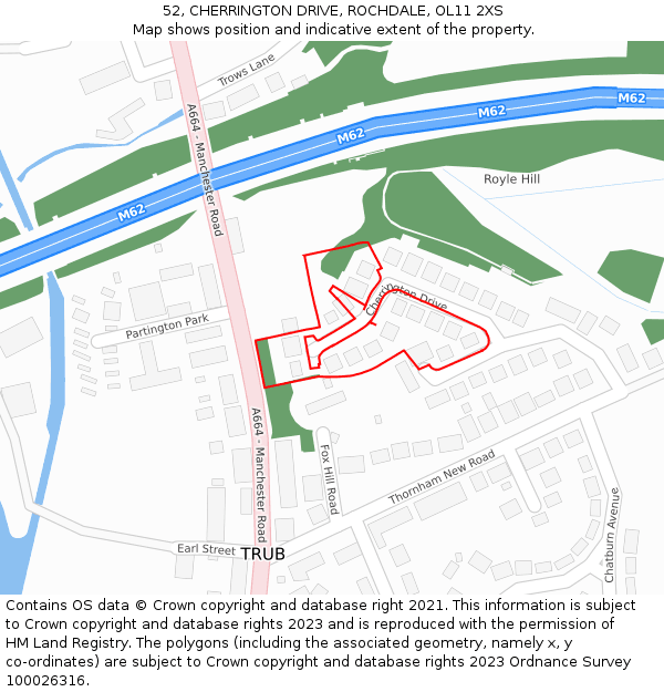 52, CHERRINGTON DRIVE, ROCHDALE, OL11 2XS: Location map and indicative extent of plot