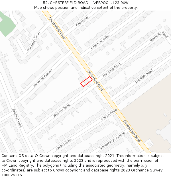 52, CHESTERFIELD ROAD, LIVERPOOL, L23 9XW: Location map and indicative extent of plot