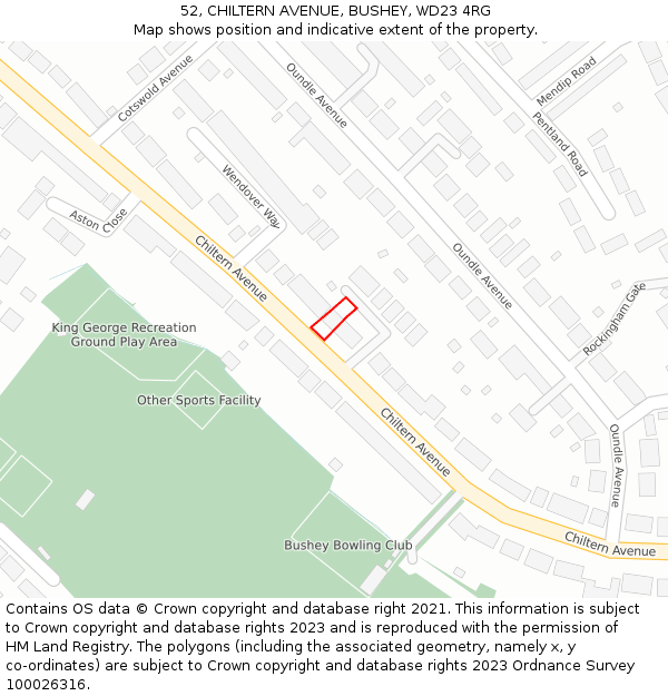 52, CHILTERN AVENUE, BUSHEY, WD23 4RG: Location map and indicative extent of plot