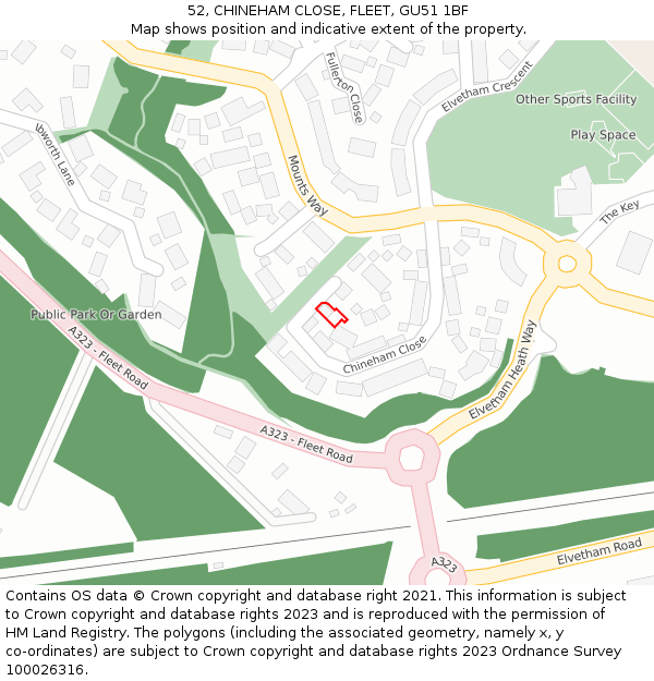 52, CHINEHAM CLOSE, FLEET, GU51 1BF: Location map and indicative extent of plot
