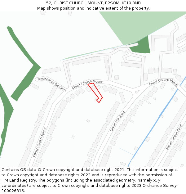 52, CHRIST CHURCH MOUNT, EPSOM, KT19 8NB: Location map and indicative extent of plot