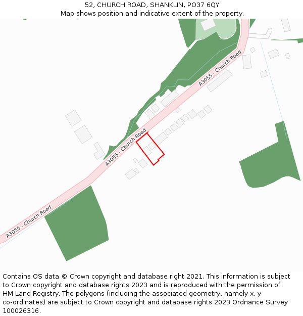 52, CHURCH ROAD, SHANKLIN, PO37 6QY: Location map and indicative extent of plot