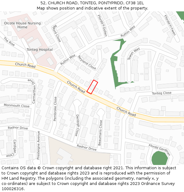 52, CHURCH ROAD, TONTEG, PONTYPRIDD, CF38 1EL: Location map and indicative extent of plot