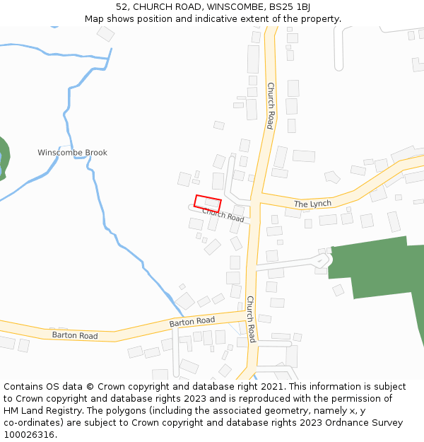 52, CHURCH ROAD, WINSCOMBE, BS25 1BJ: Location map and indicative extent of plot