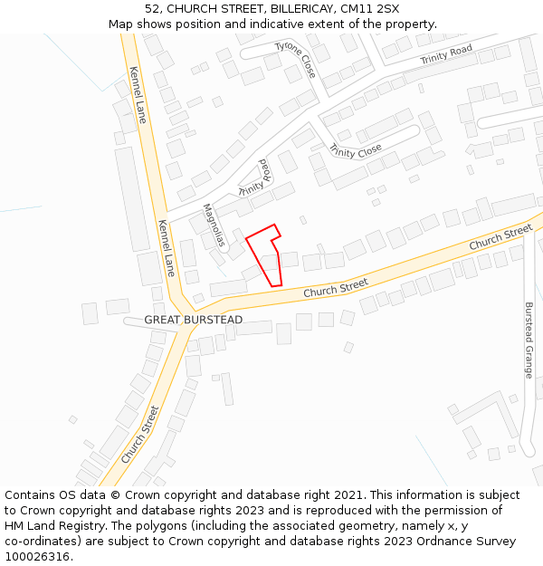 52, CHURCH STREET, BILLERICAY, CM11 2SX: Location map and indicative extent of plot