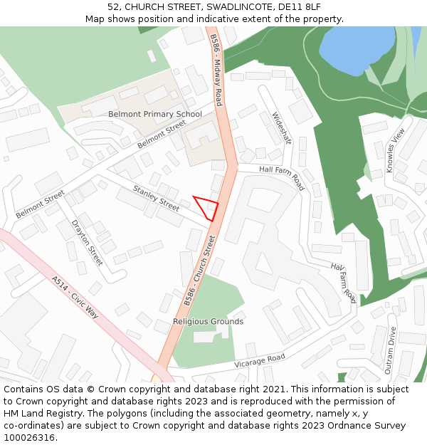 52, CHURCH STREET, SWADLINCOTE, DE11 8LF: Location map and indicative extent of plot