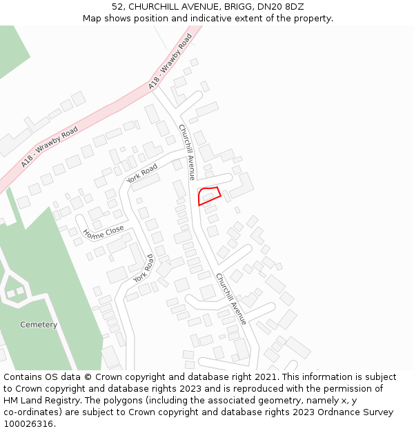 52, CHURCHILL AVENUE, BRIGG, DN20 8DZ: Location map and indicative extent of plot