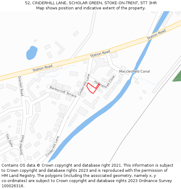 52, CINDERHILL LANE, SCHOLAR GREEN, STOKE-ON-TRENT, ST7 3HR: Location map and indicative extent of plot