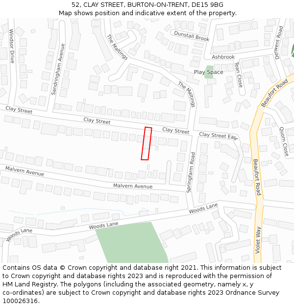 52, CLAY STREET, BURTON-ON-TRENT, DE15 9BG: Location map and indicative extent of plot