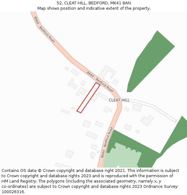 52, CLEAT HILL, BEDFORD, MK41 8AN: Location map and indicative extent of plot