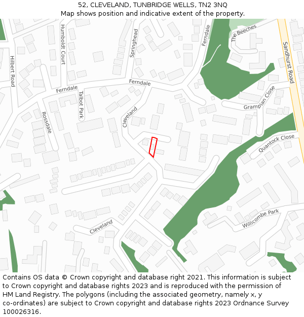 52, CLEVELAND, TUNBRIDGE WELLS, TN2 3NQ: Location map and indicative extent of plot