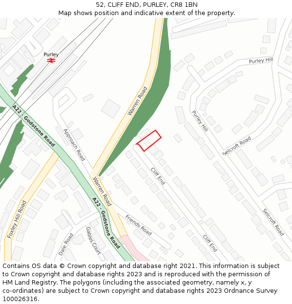 52, CLIFF END, PURLEY, CR8 1BN: Location map and indicative extent of plot