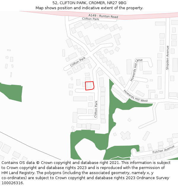 52, CLIFTON PARK, CROMER, NR27 9BG: Location map and indicative extent of plot