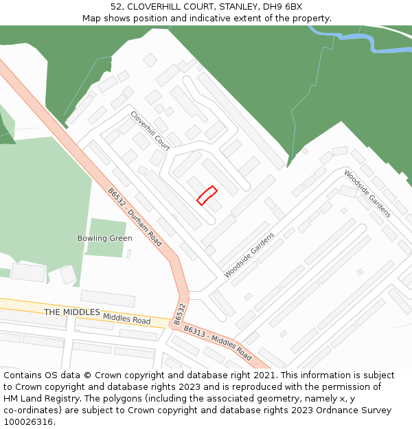 52, CLOVERHILL COURT, STANLEY, DH9 6BX: Location map and indicative extent of plot