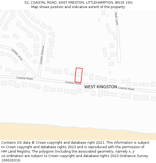 52, COASTAL ROAD, EAST PRESTON, LITTLEHAMPTON, BN16 1SN: Location map and indicative extent of plot