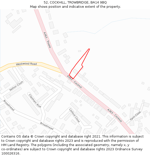 52, COCKHILL, TROWBRIDGE, BA14 9BQ: Location map and indicative extent of plot