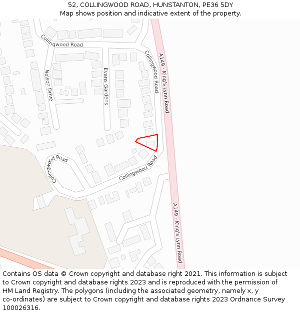 52, COLLINGWOOD ROAD, HUNSTANTON, PE36 5DY: Location map and indicative extent of plot