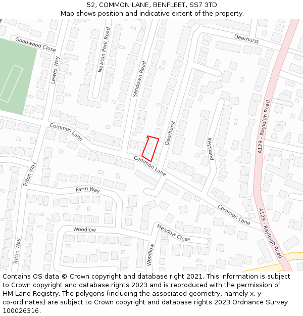 52, COMMON LANE, BENFLEET, SS7 3TD: Location map and indicative extent of plot