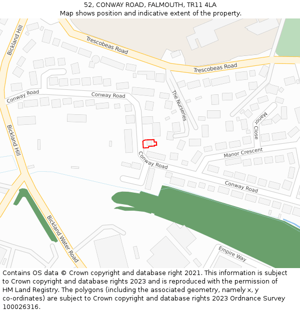 52, CONWAY ROAD, FALMOUTH, TR11 4LA: Location map and indicative extent of plot