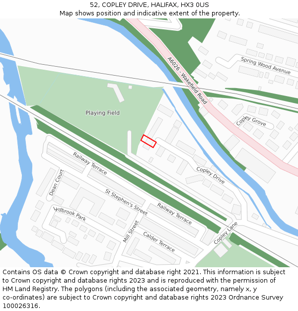 52, COPLEY DRIVE, HALIFAX, HX3 0US: Location map and indicative extent of plot