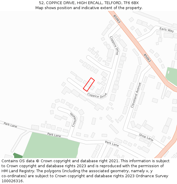 52, COPPICE DRIVE, HIGH ERCALL, TELFORD, TF6 6BX: Location map and indicative extent of plot