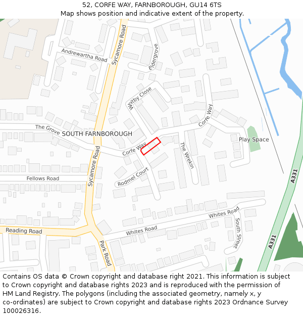 52, CORFE WAY, FARNBOROUGH, GU14 6TS: Location map and indicative extent of plot