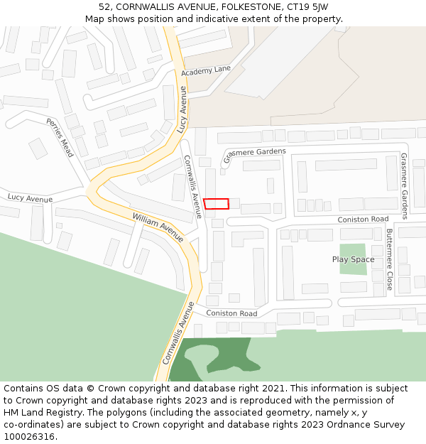 52, CORNWALLIS AVENUE, FOLKESTONE, CT19 5JW: Location map and indicative extent of plot