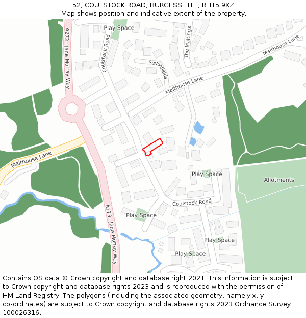 52, COULSTOCK ROAD, BURGESS HILL, RH15 9XZ: Location map and indicative extent of plot