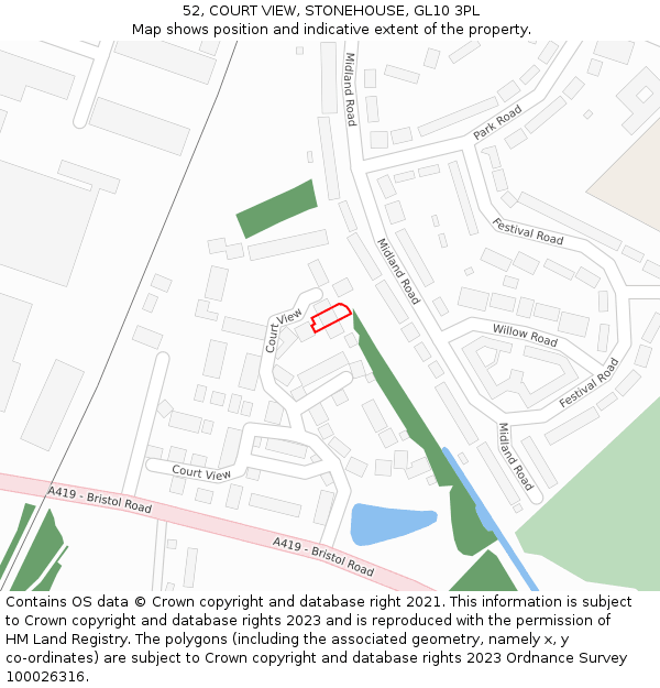 52, COURT VIEW, STONEHOUSE, GL10 3PL: Location map and indicative extent of plot