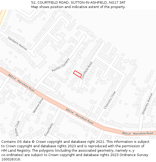 52, COURTFIELD ROAD, SUTTON-IN-ASHFIELD, NG17 3AT: Location map and indicative extent of plot